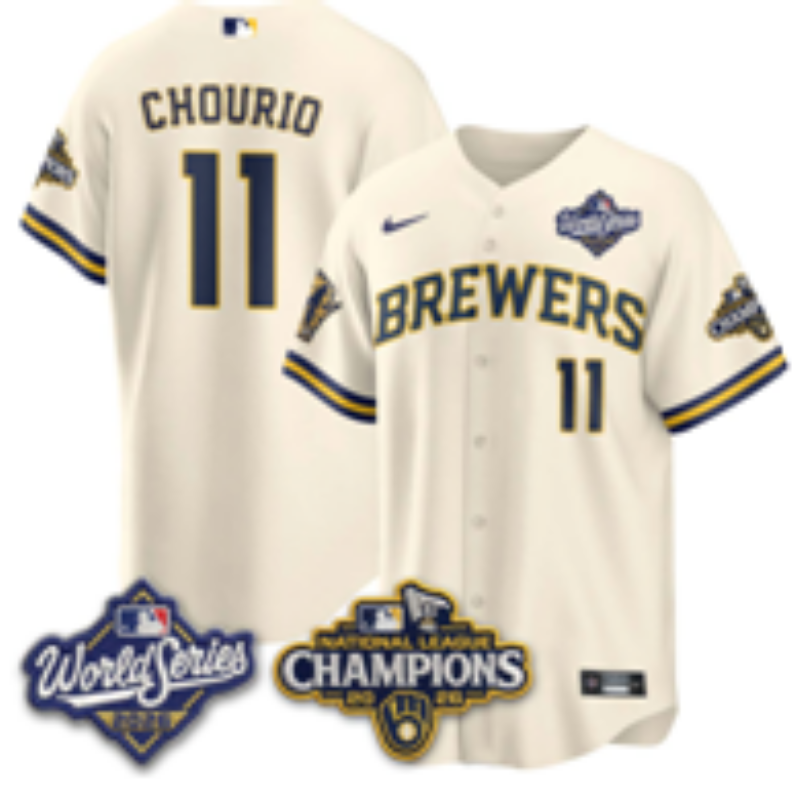 Men Milwaukee Brewers #11 Jackson Chourio cream Nike 2026 World Series jersey 1021033->milwaukee brewers->MLB Jersey